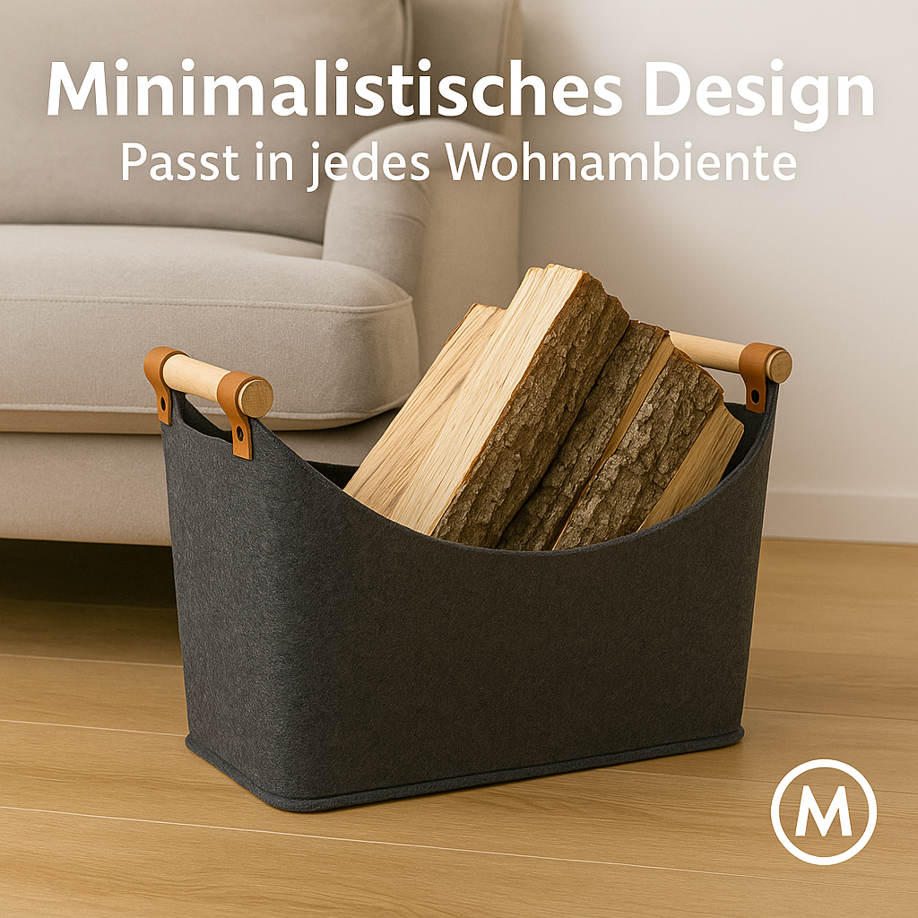 Filzkorb Feuerholz Box mit Holzgriffen faltbar Holzkorb Aufbewahrung DE.