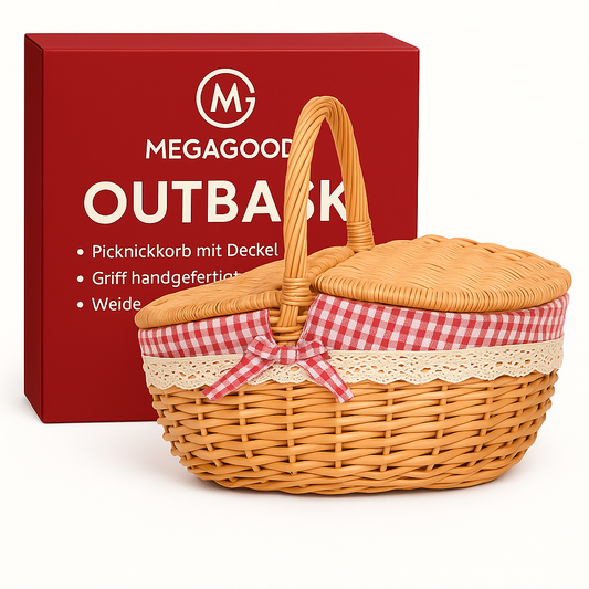 Picknickkorb mit Deckel Griff handgefertigt Weide Outdoor Körbchen DE.