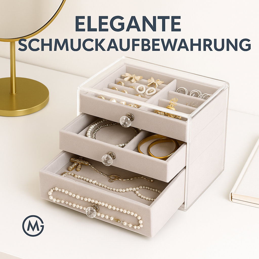 Schmuckbox mit 3 Ebenen aus Flanell für Ringe Ketten Ohrringe DE.