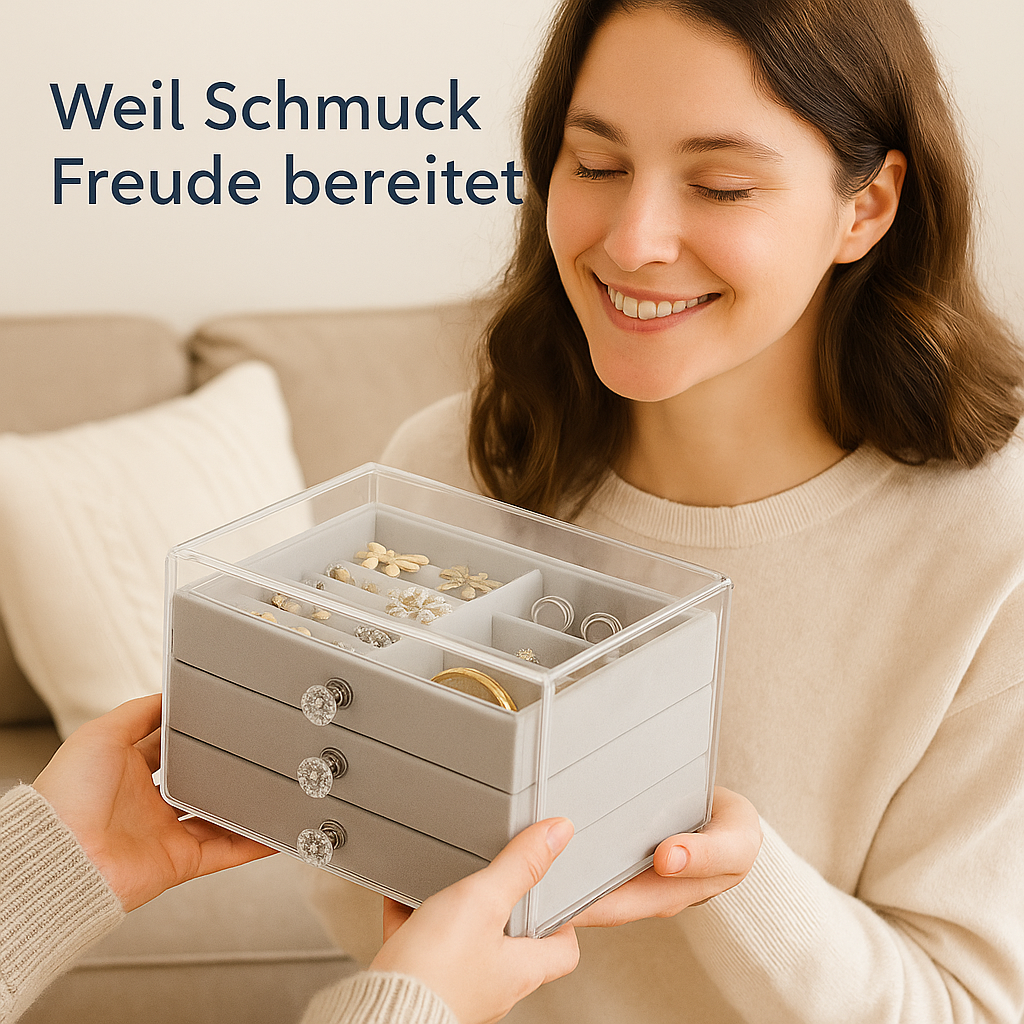 Schmuckbox mit 3 Ebenen aus Flanell für Ringe Ketten Ohrringe DE.