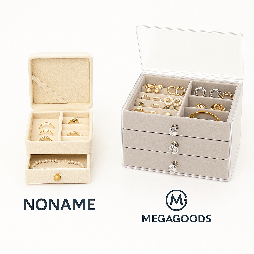 Schmuckbox mit 3 Ebenen aus Flanell für Ringe Ketten Ohrringe DE.