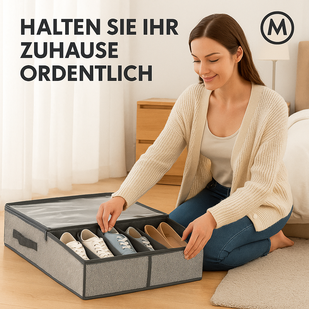 Unterbett Schuhorganizer 1 Stück für 12-16 Paar, faltbar mit Sichtfenster DE.