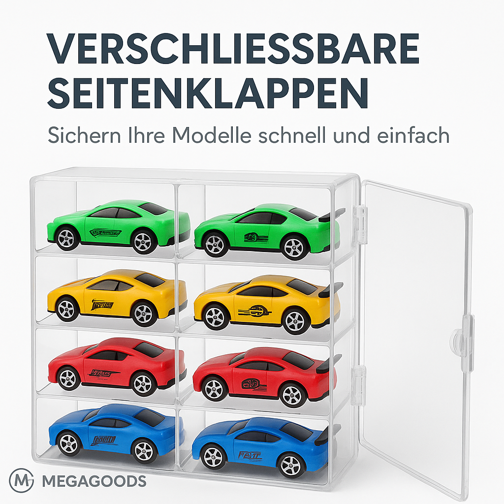 Acryl Auto Display Box 1:64 für Hot Wheels 8 Fächer staubdicht DE.