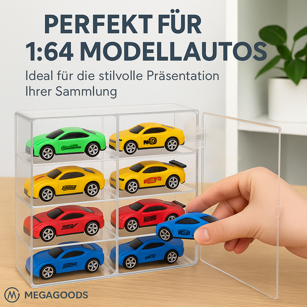 Acryl Auto Display Box 1:64 für Hot Wheels 8 Fächer staubdicht DE.