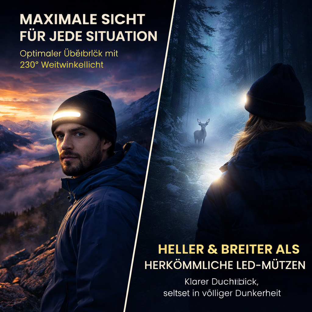 ADVENTURE™ Mütze Stirnlampe 230° LED Beanie Light Weitwinkellicht Kopflampe