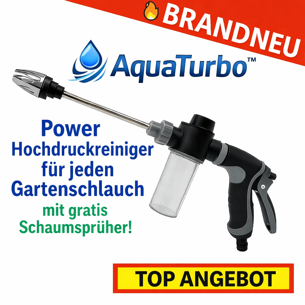 AquaTurbo™ Hockdruck Spritzpistole Wasserpistole Gartenschlauch m. Schaumsprüher