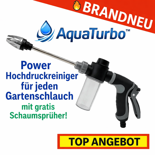 AquaTurbo™ Hockdruck Spritzpistole Wasserpistole Gartenschlauch m. Schaumsprüher