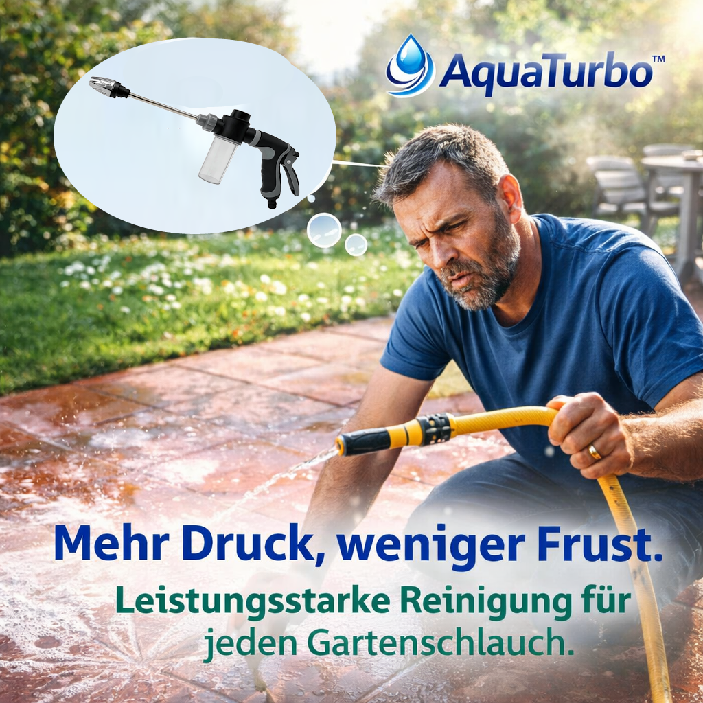 AquaTurbo™ Hockdruck Spritzpistole Wasserpistole Gartenschlauch m. Schaumsprüher
