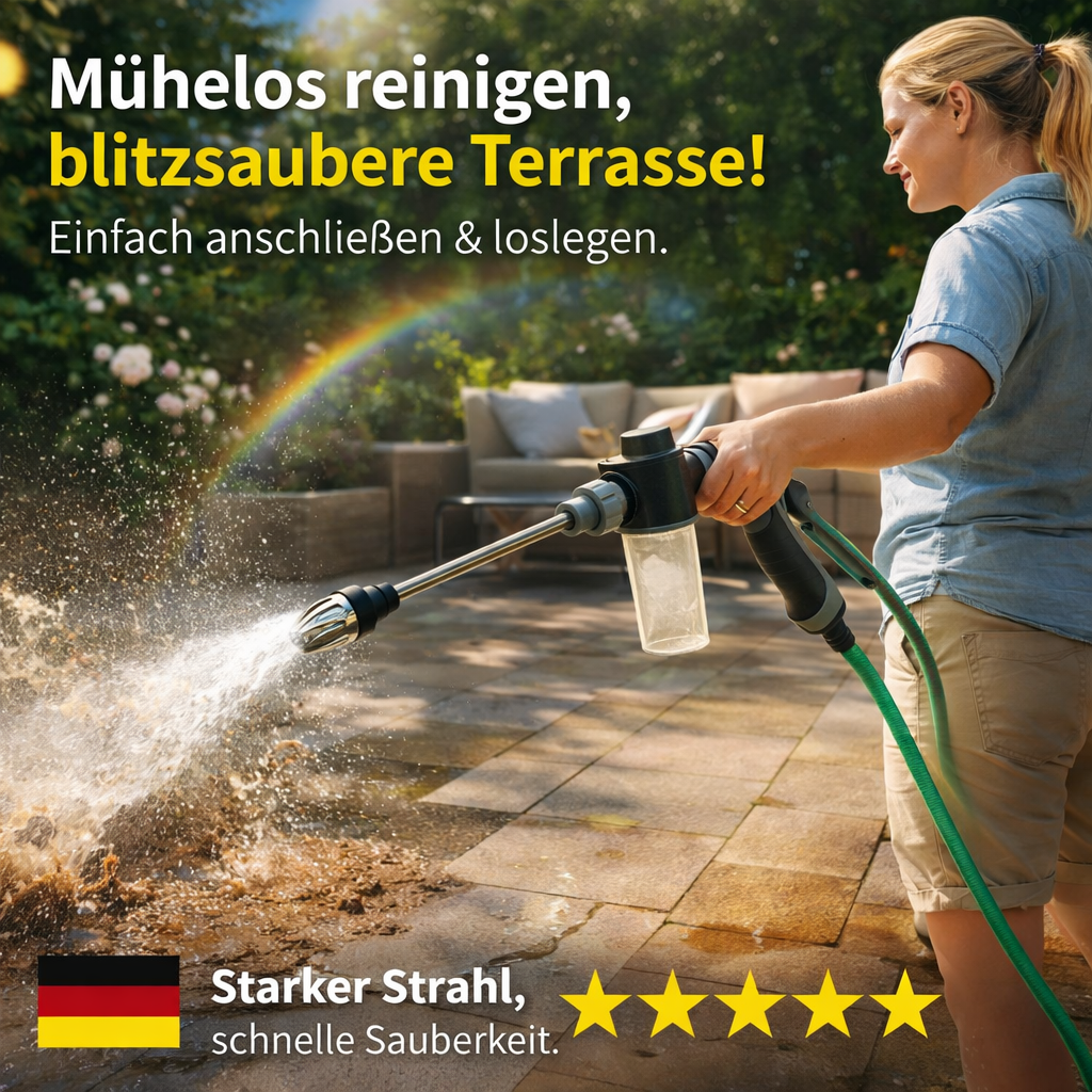AquaTurbo™ Hockdruck Spritzpistole Wasserpistole Gartenschlauch m. Schaumsprüher