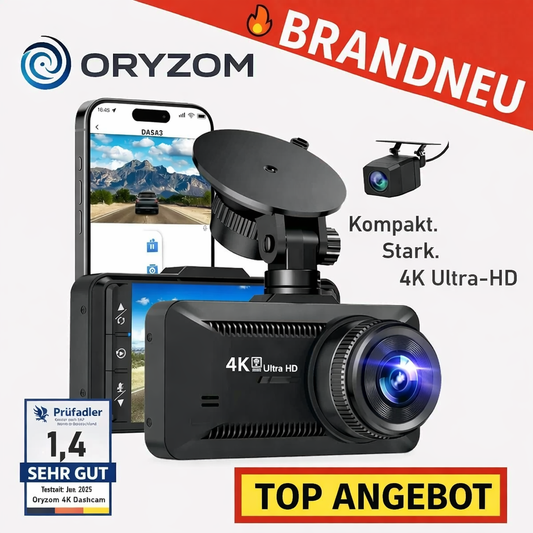 Oryzom™ 4K Dashcam Vorne & Hinten Wifi Nachtsicht Parküberwachung G-Sensor 170°