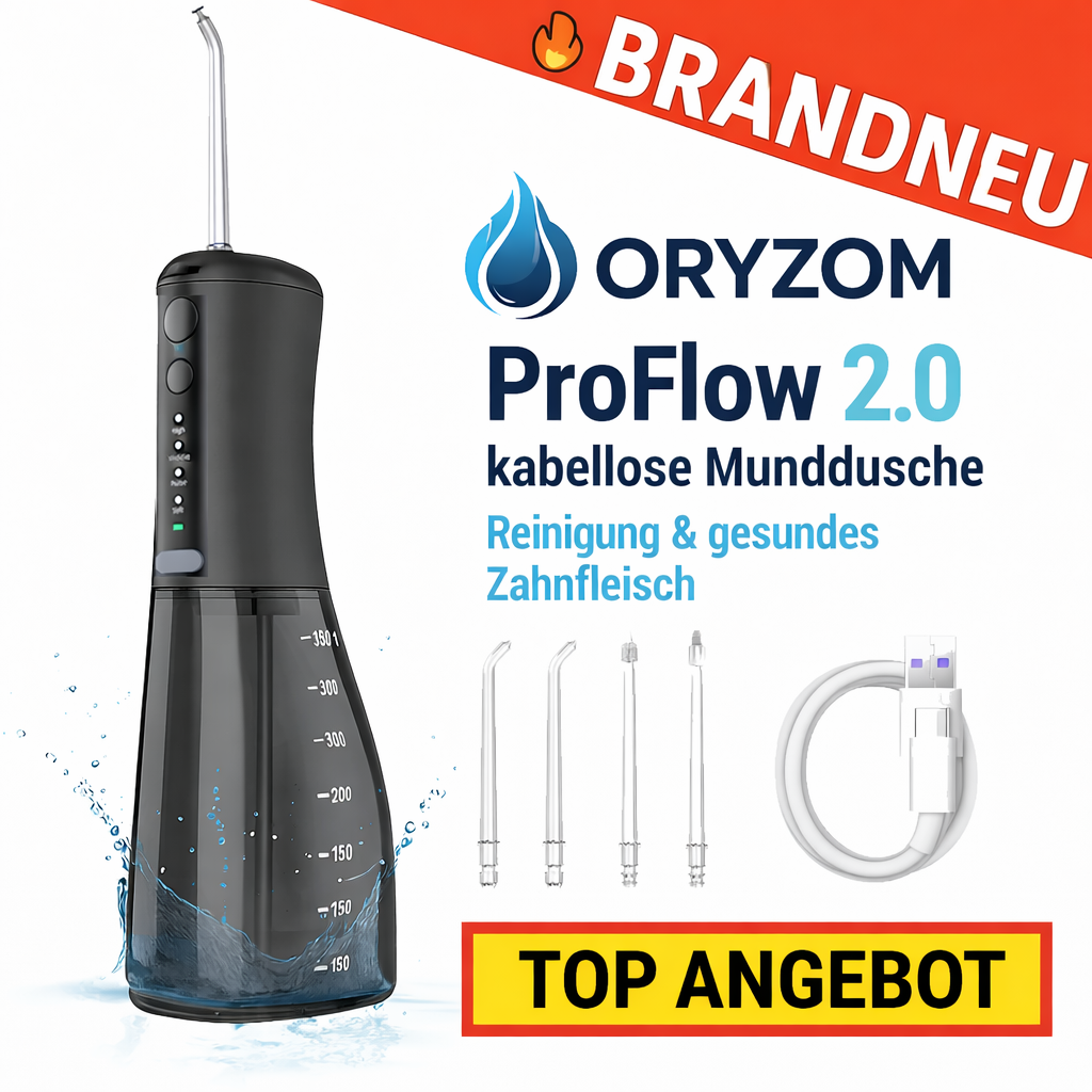 Oryzom™ ProFlow 2.0 kabellose Munddusche - Reinigung & gesundes Zahnfleisch