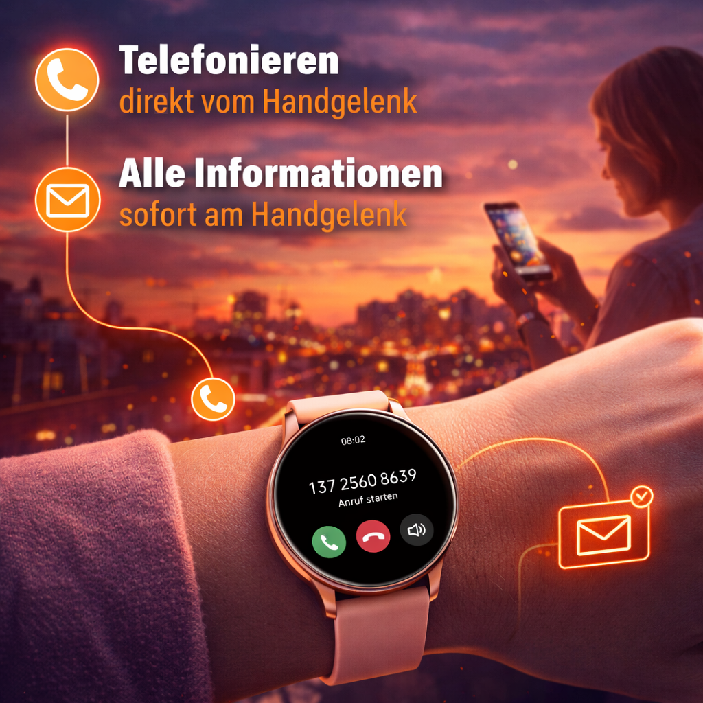 LUNA™ Smartwatch Fitnessuhr Damen mit Puls & Aktivitätstracker für Android & iOS