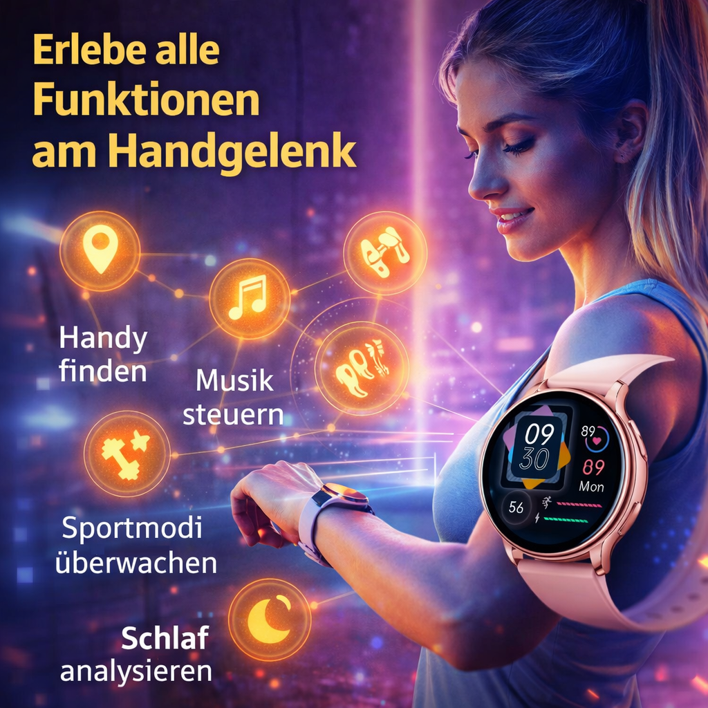 LUNA™ Smartwatch Fitnessuhr Damen mit Puls & Aktivitätstracker für Android & iOS