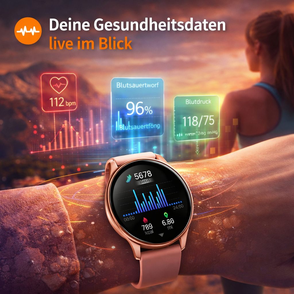 LUNA™ Smartwatch Fitnessuhr Damen mit Puls & Aktivitätstracker für Android & iOS
