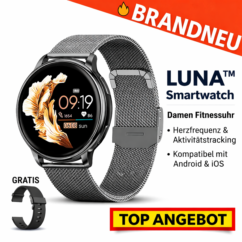 LUNA™ Smartwatch Fitnessuhr Damen mit Puls & Aktivitätstracker für Android & iOS