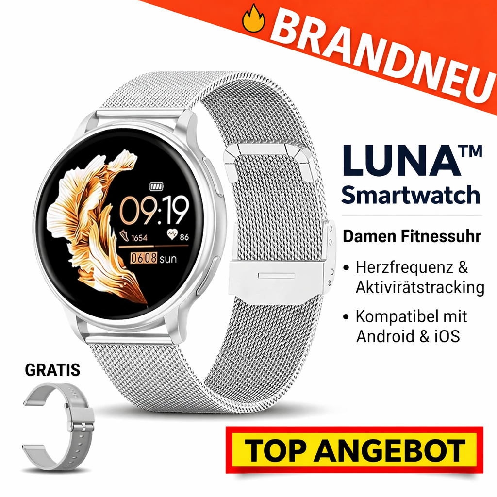 LUNA™ Smartwatch Fitnessuhr Damen mit Puls & Aktivitätstracker für Android & iOS