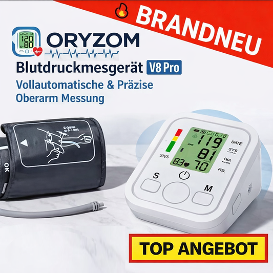 Oryzom™ Blutdruckmessgerät V8 Pro – Vollautomatische & Präzise Oberarm Messung