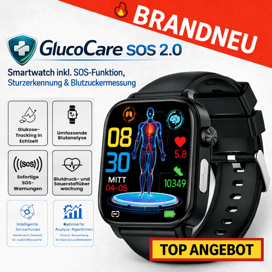 GlucoCare™ SOS 2.0 Smartwatch | SOS-Funktion, Sturzerkennung & Blutzuckermessung