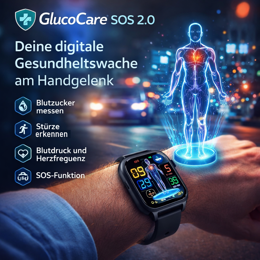 GlucoCare™ SOS 2.0 Smartwatch | SOS-Funktion, Sturzerkennung & Blutzuckermessung