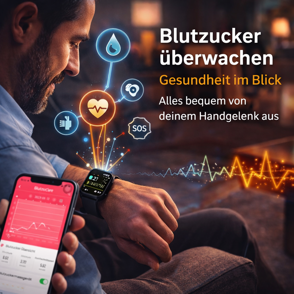 GlucoCare™ SOS 2.0 Smartwatch | SOS-Funktion, Sturzerkennung & Blutzuckermessung