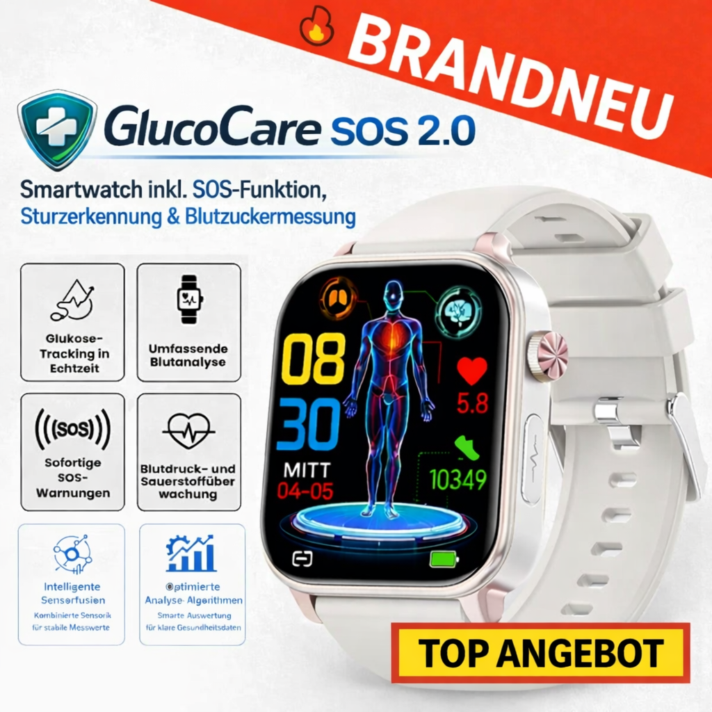 GlucoCare™ SOS 2.0 Smartwatch | SOS-Funktion, Sturzerkennung & Blutzuckermessung
