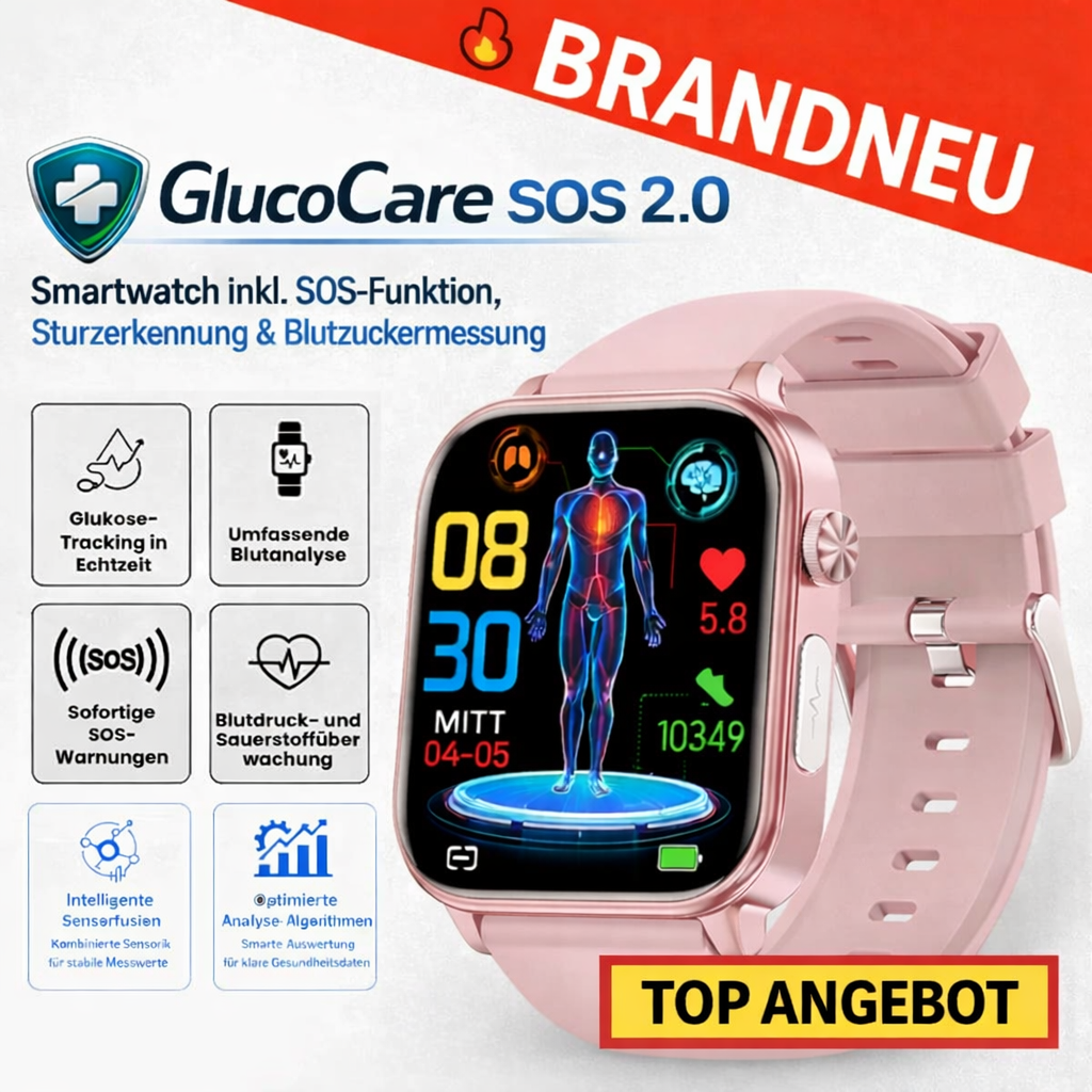 GlucoCare™ SOS 2.0 Smartwatch | SOS-Funktion, Sturzerkennung & Blutzuckermessung