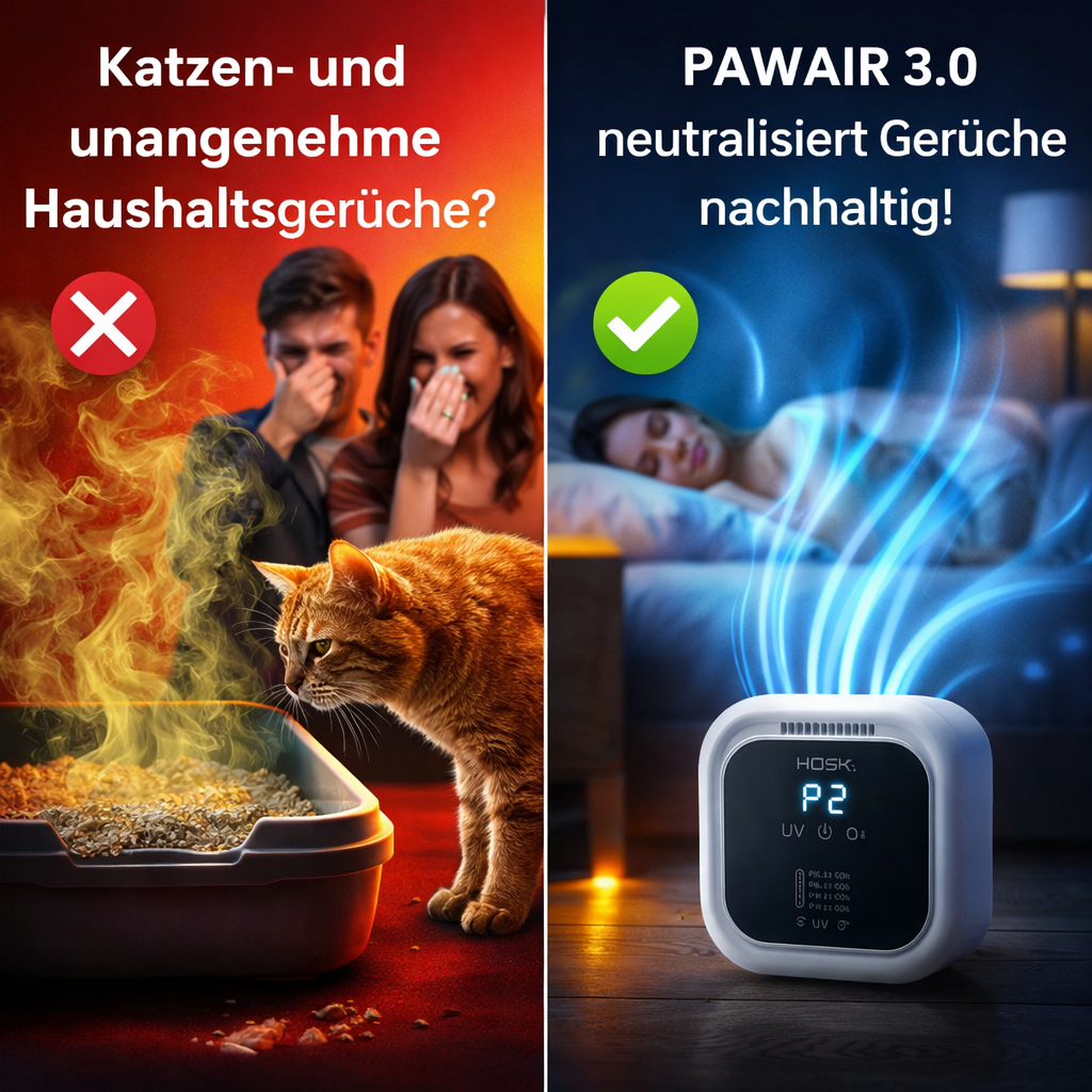 PawAir 3.0™ Luftreiniger gegen Katzengeruch Geruchsneutralisierer UV-C Ionisator