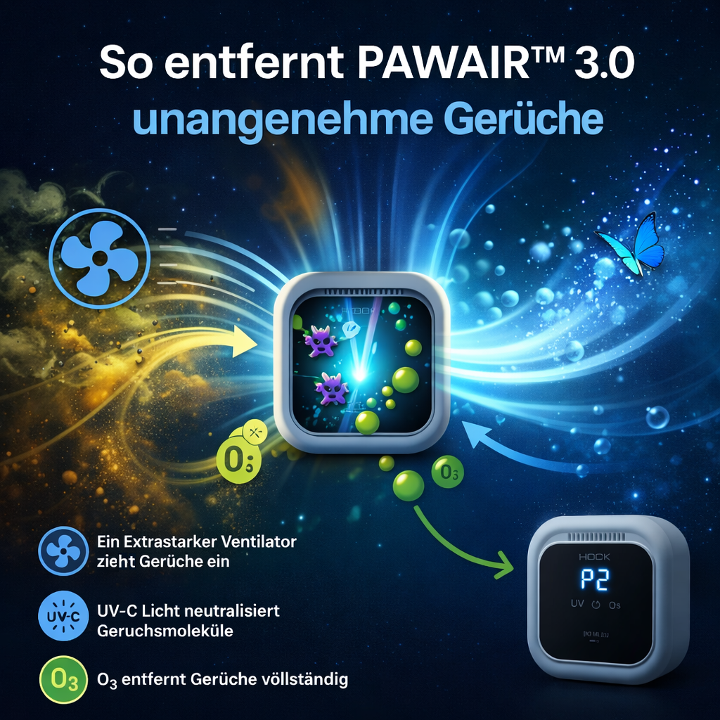 PawAir 3.0™ Luftreiniger gegen Katzengeruch Geruchsneutralisierer UV-C Ionisator