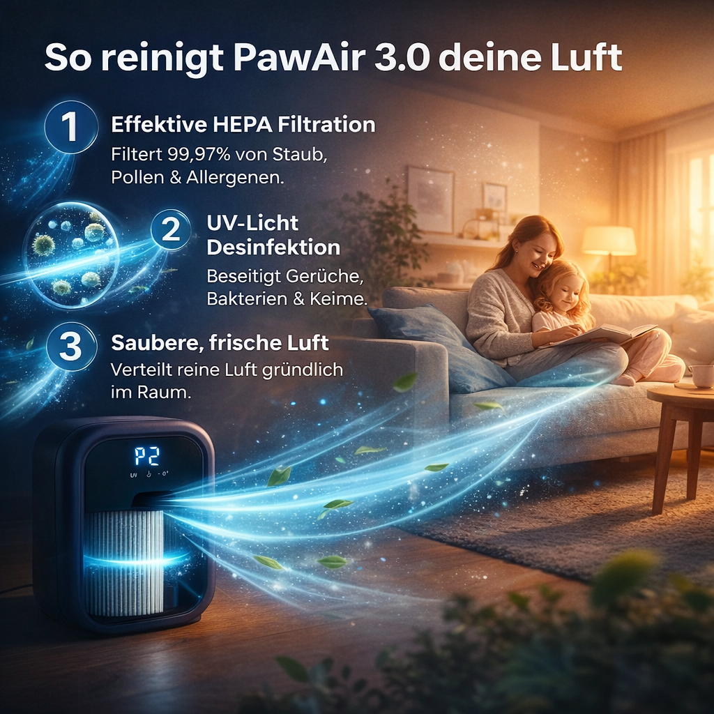 PawAir 3.0™ Luftreiniger gegen Katzengeruch Geruchsneutralisierer UV-C Ionisator