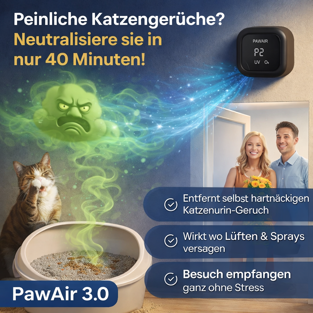 PawAir 3.0™ Luftreiniger gegen Katzengeruch Geruchsneutralisierer UV-C Ionisator