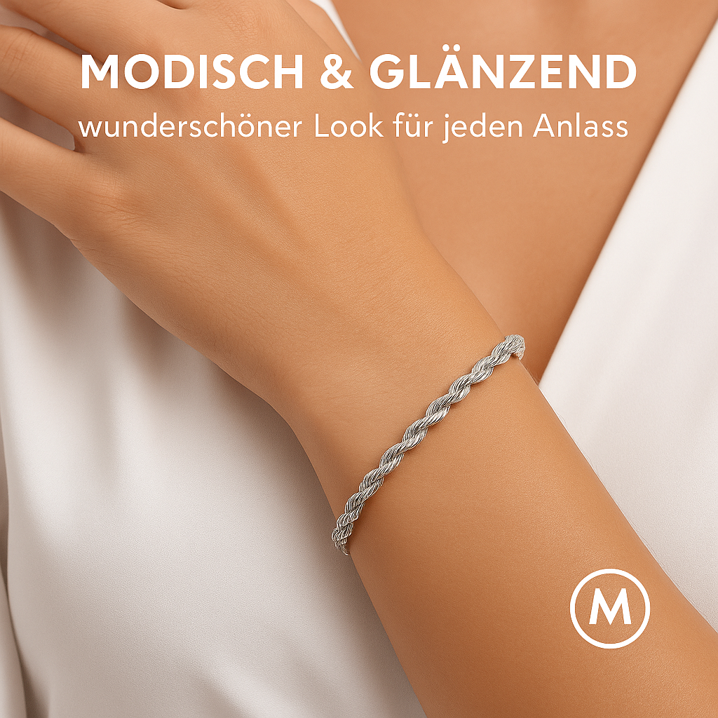 Silberne Twisted Rope Armkette Damen Herren modisch glänzend DE.