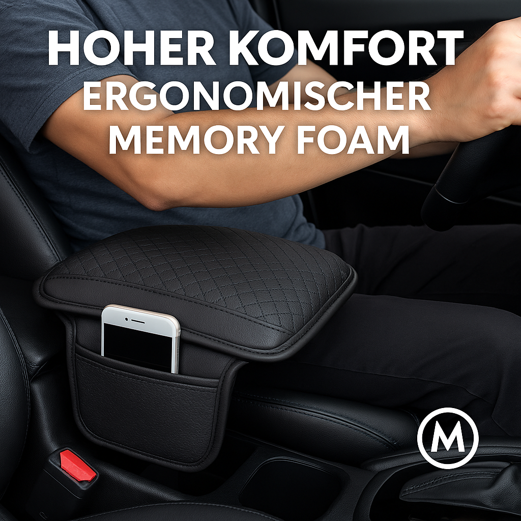 Leder Armlehnenpolster Auto Memory Foam Konsole mit Tasche DE.