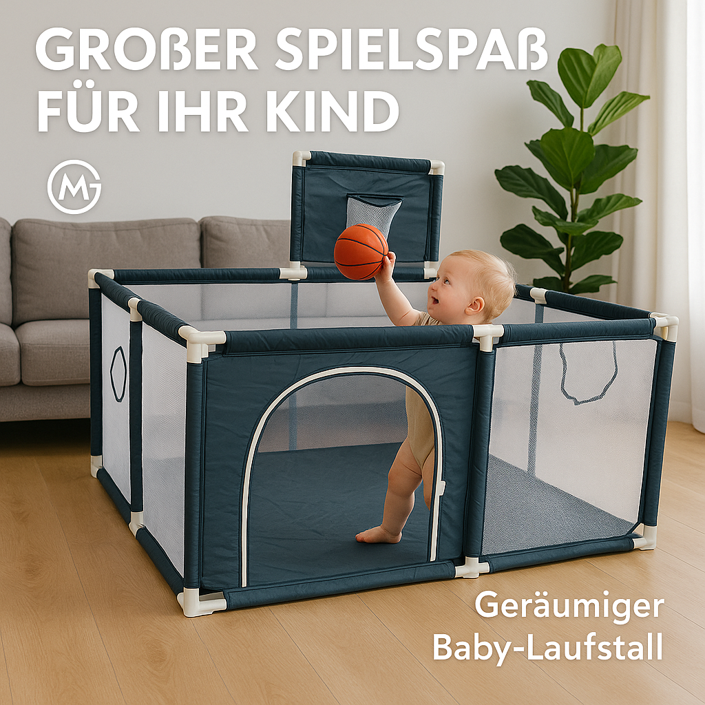 Baby Laufstall groß Indoor Spielzaun mit Basketballkorb DE.