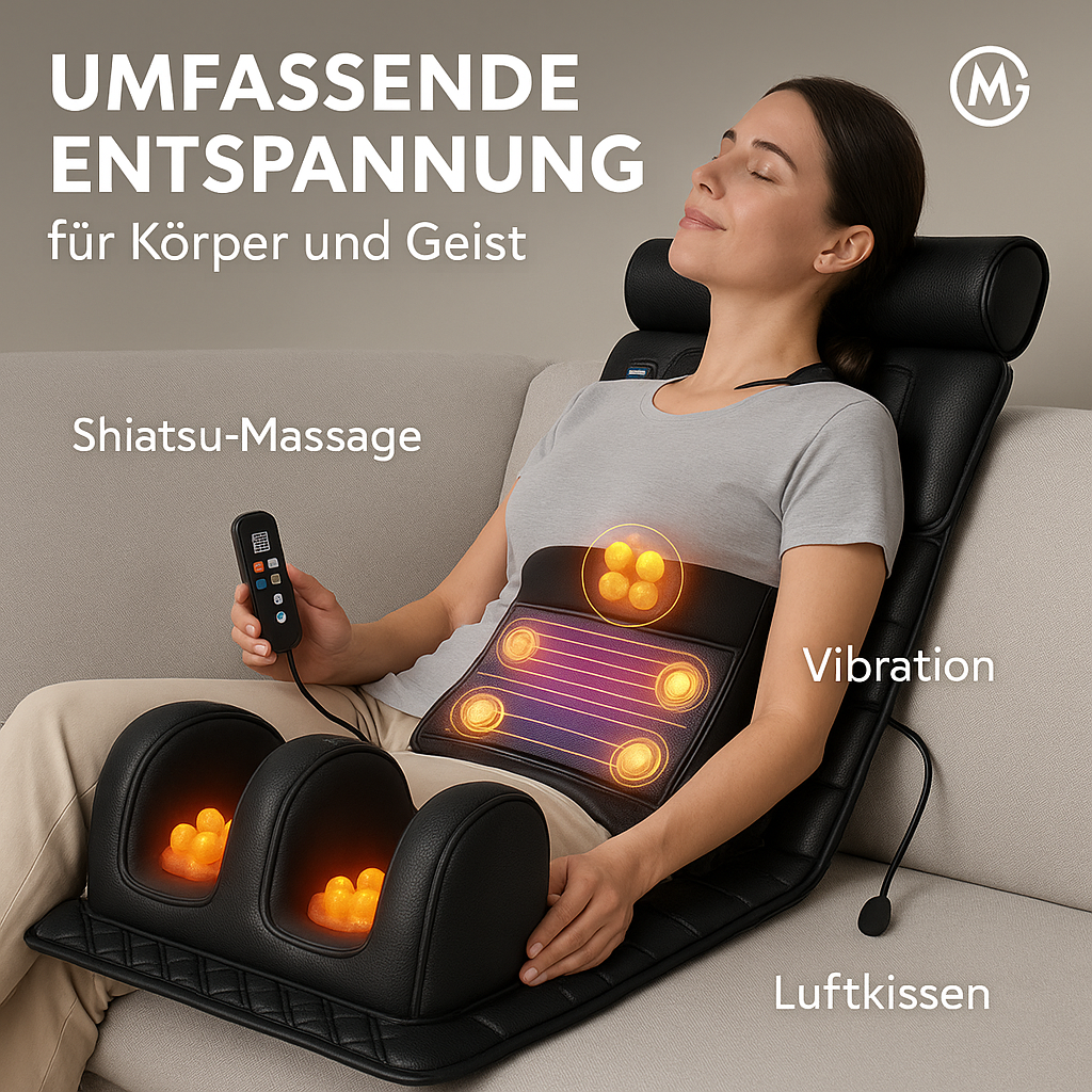 Massageauflage Shiatsu Ganzkörper mit Wärme Luftkissen Vibration DE.