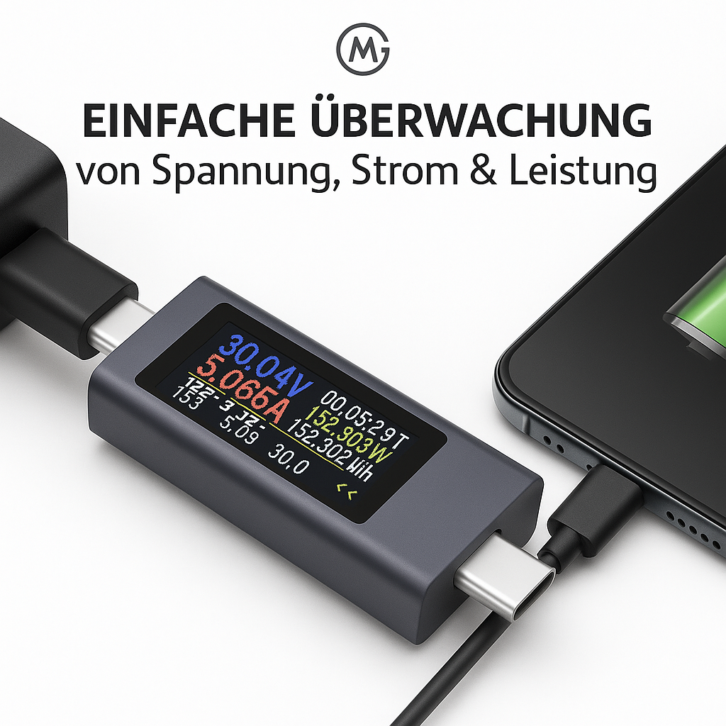 Type-C Digital Voltmeter Amperemeter 4-30V 12A Leistungsmesser DE.