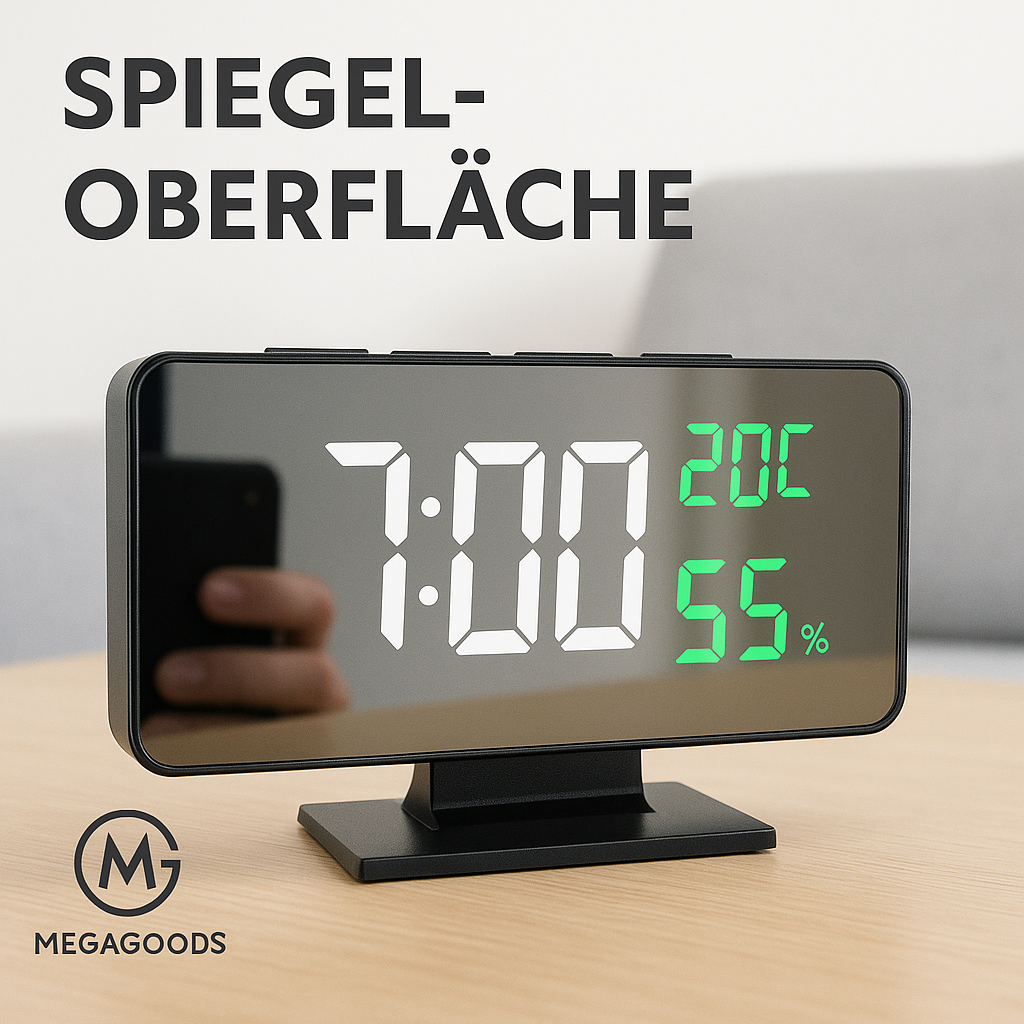 LED Projektionswecker mit Temperaturanzeige und Snooze DE.