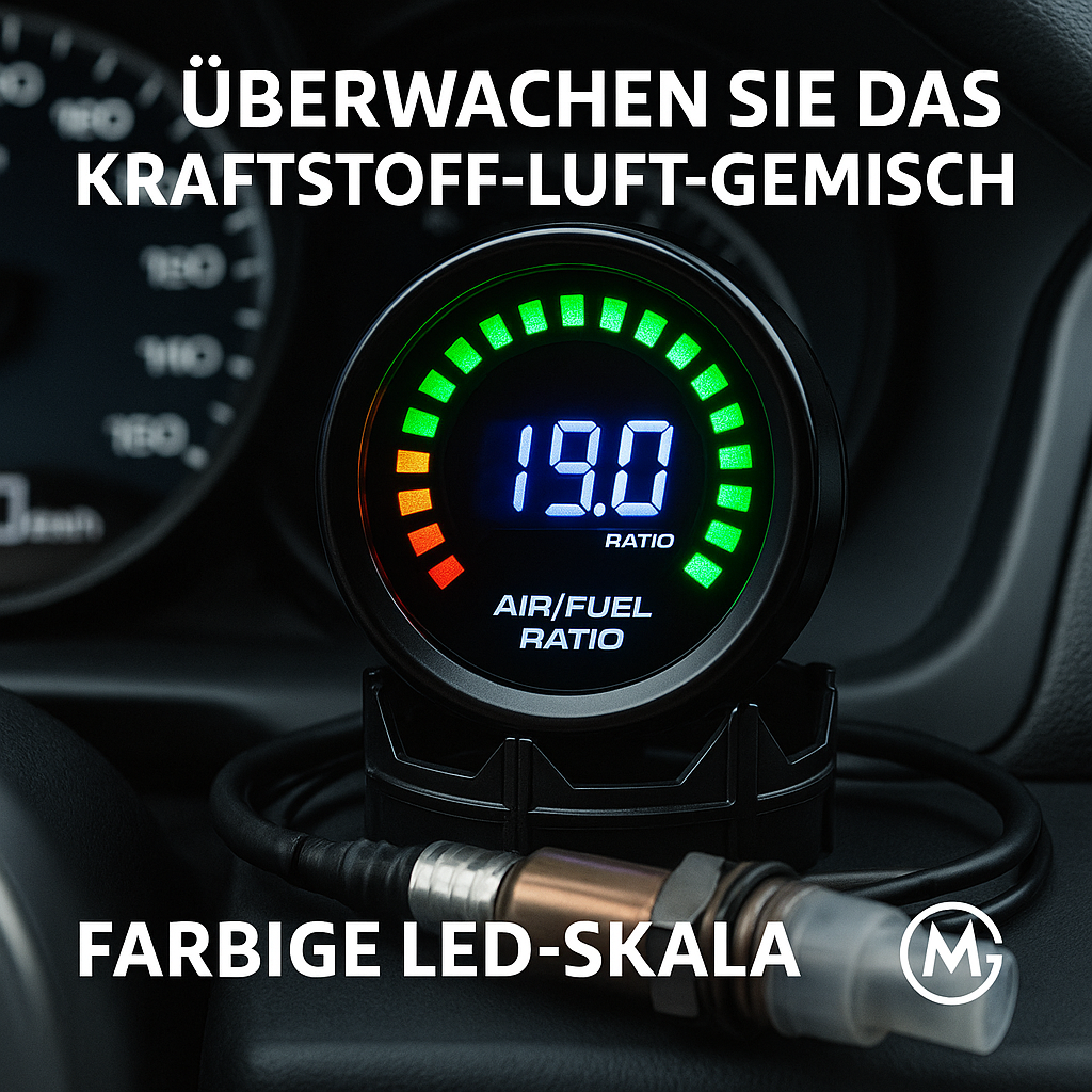 AFR Anzeige 52 mm Digital Smoked mit O2 Sensor 12V Benzin DE.