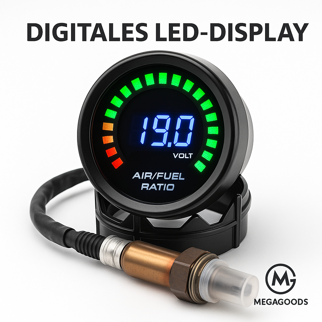 AFR Anzeige 52 mm Digital Smoked mit O2 Sensor 12V Benzin DE.