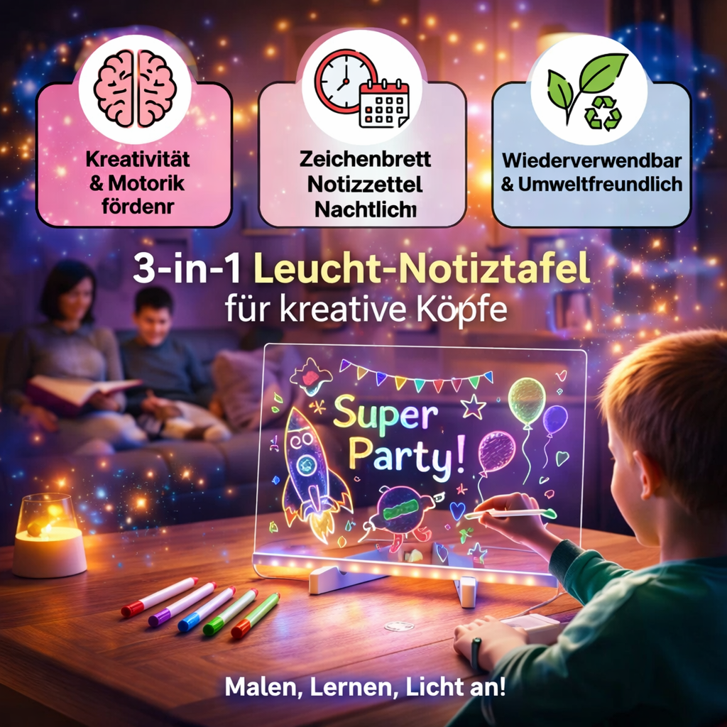 Wunschstern™ Leuchtendes LED Zeichenbrett Zeichentafel Notiztafel abwischbar