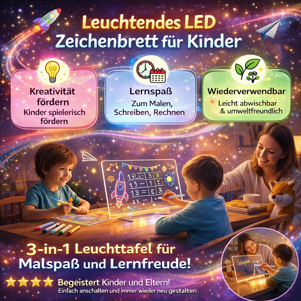 Wunschstern™ Leuchtendes LED Zeichenbrett Zeichentafel Notiztafel abwischbar