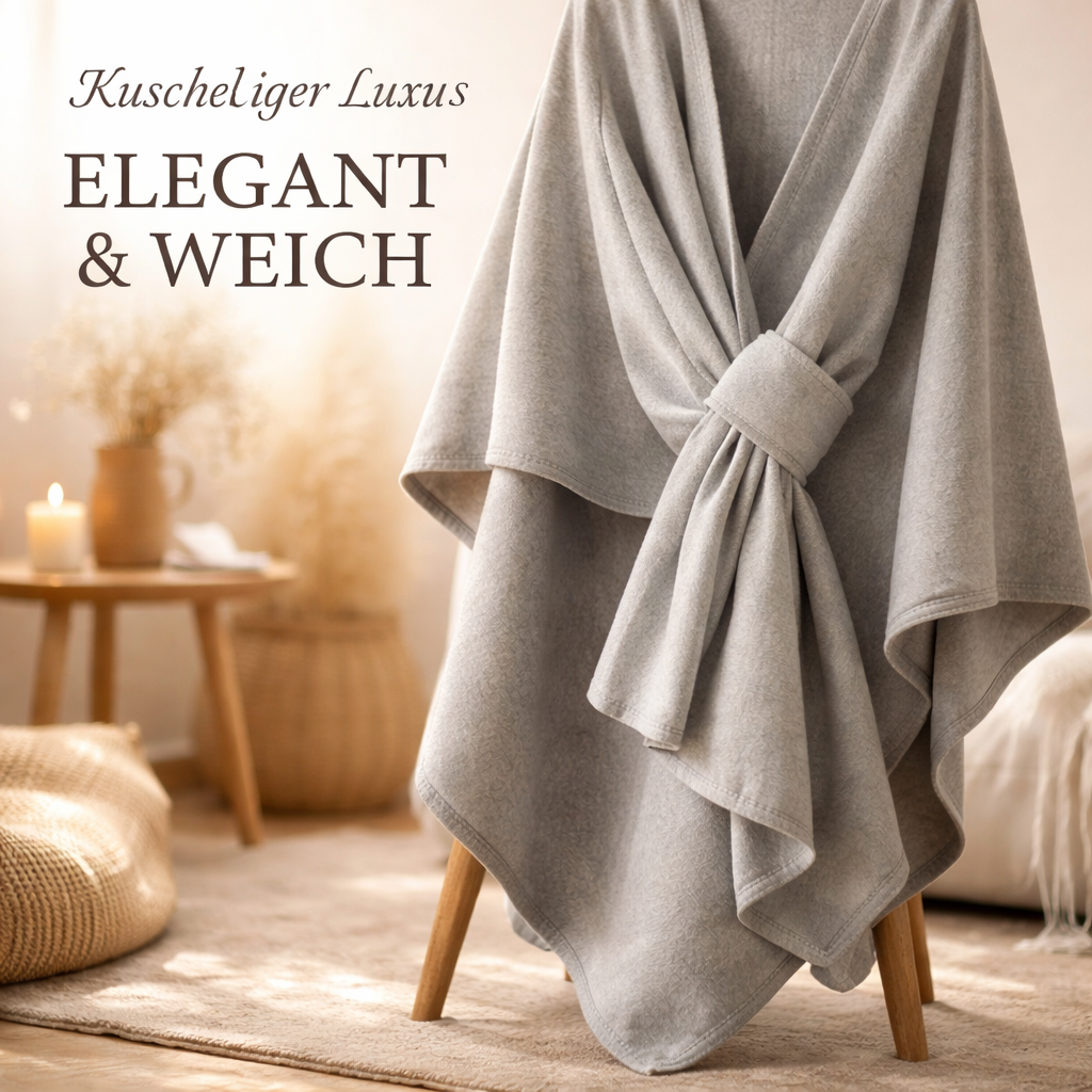 Alpenfaser™ Langer Poncho Schal Cape Halstuch Umhängetuch Damen aus Baumwolle