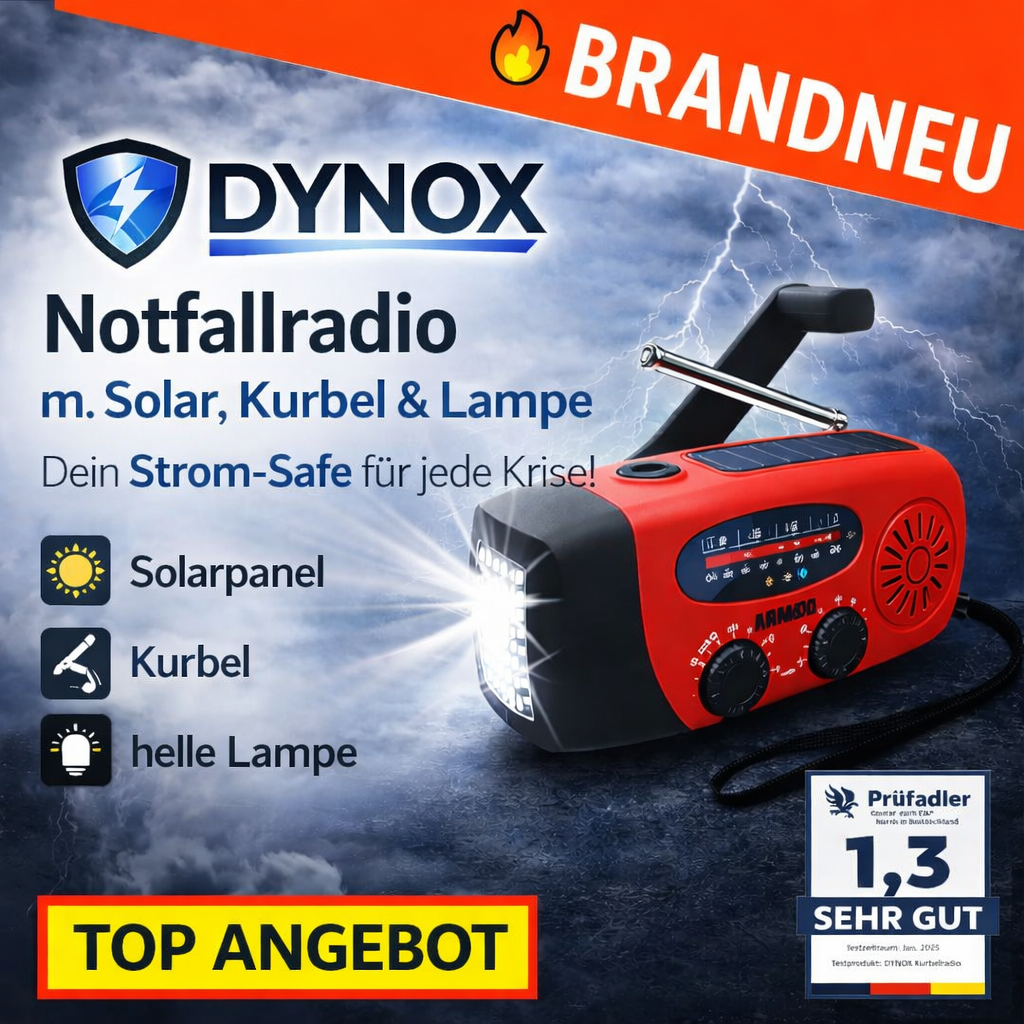 Dynox™ Akku Notfallradio Solar, Kurbel & Lampe - Der Strom Safe für jede Krise!
