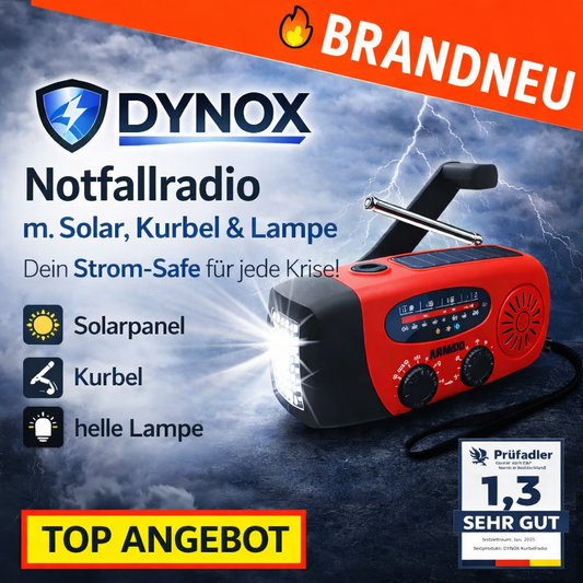 Dynox™ Akku Notfallradio Solar, Kurbel & Lampe - Der Strom Safe für jede Krise!