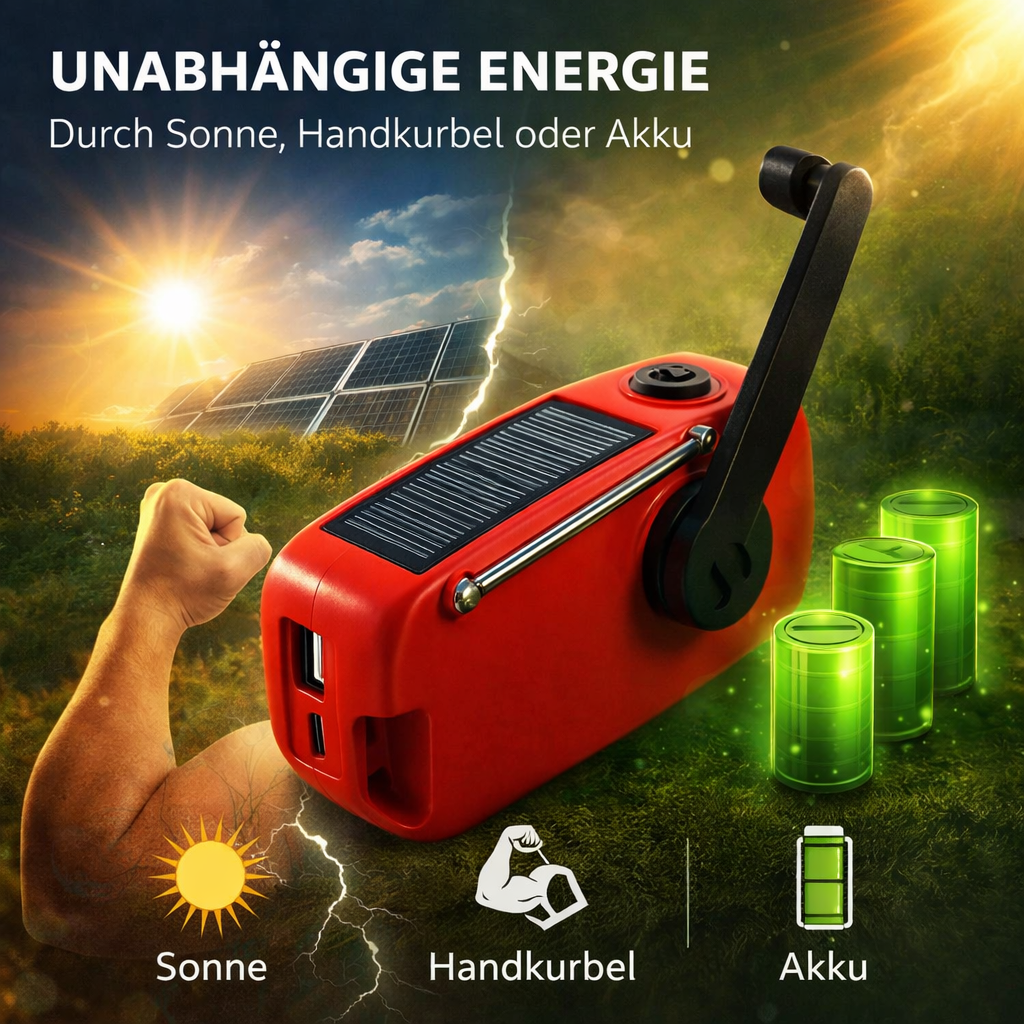 Dynox™ Akku Notfallradio Solar, Kurbel & Lampe - Der Strom Safe für jede Krise!