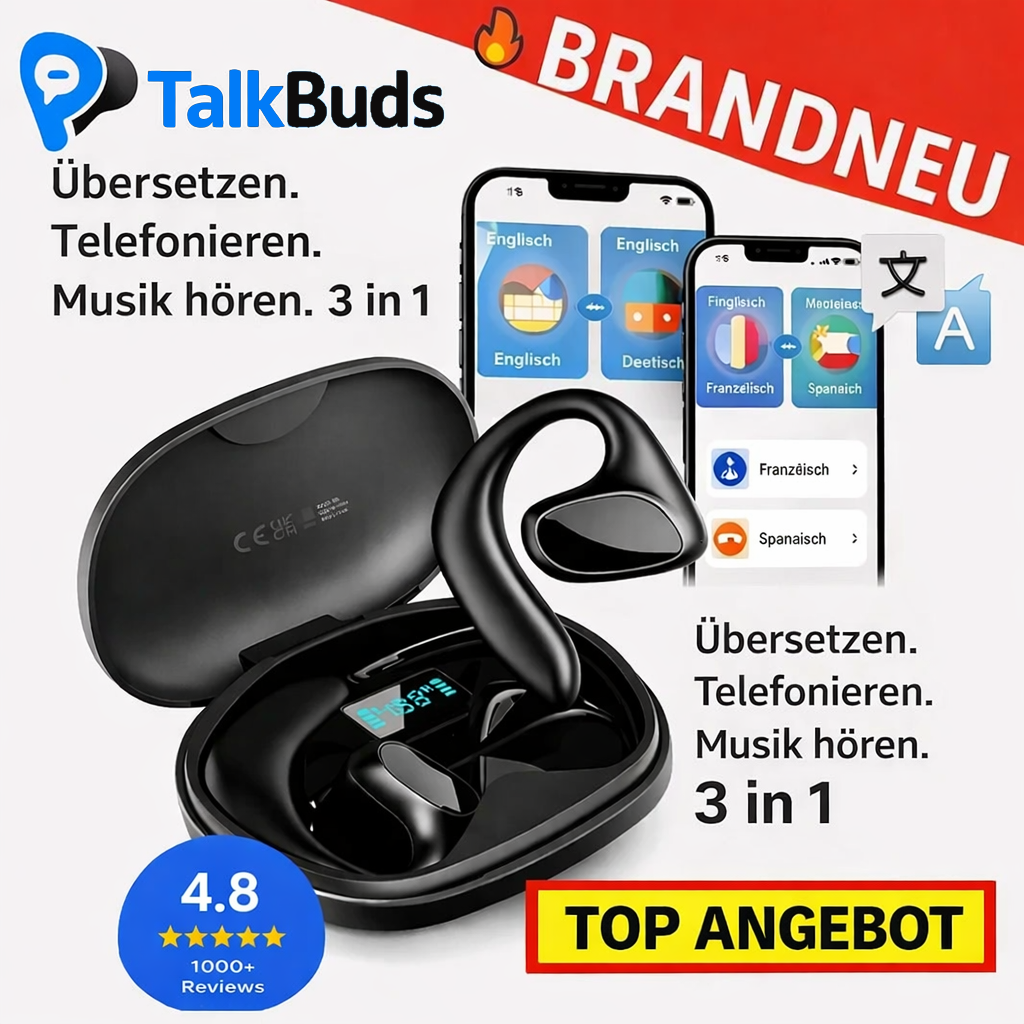 TalkBuds™ AI Kopfhörer Übersetzer 3 in 1 Echtzeit Sprachübersetzer Ohrhörer