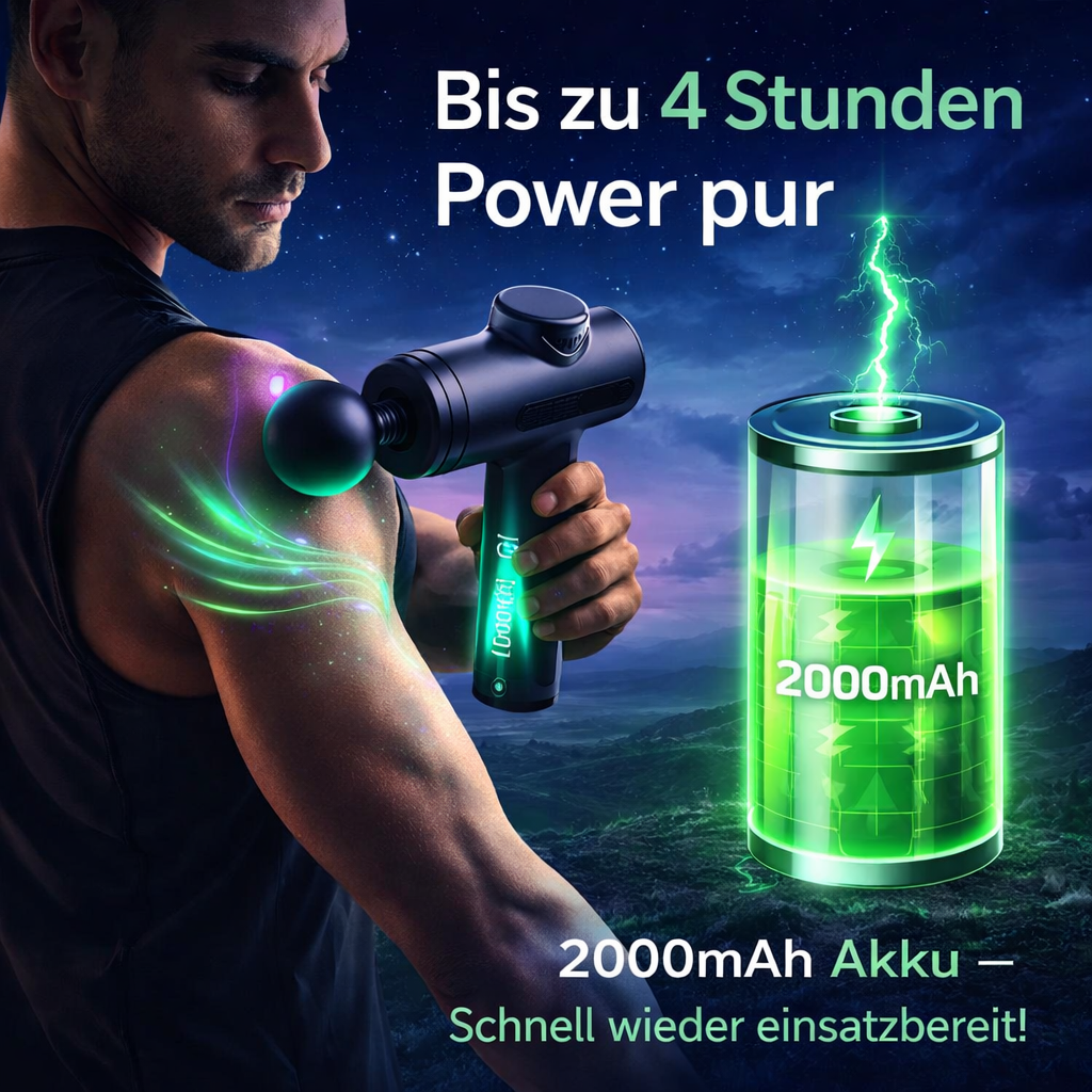 Oryzom™ Massagepistole V8 Slim Massagegerät Tiefengewebe mit Aufsätzen & Akku