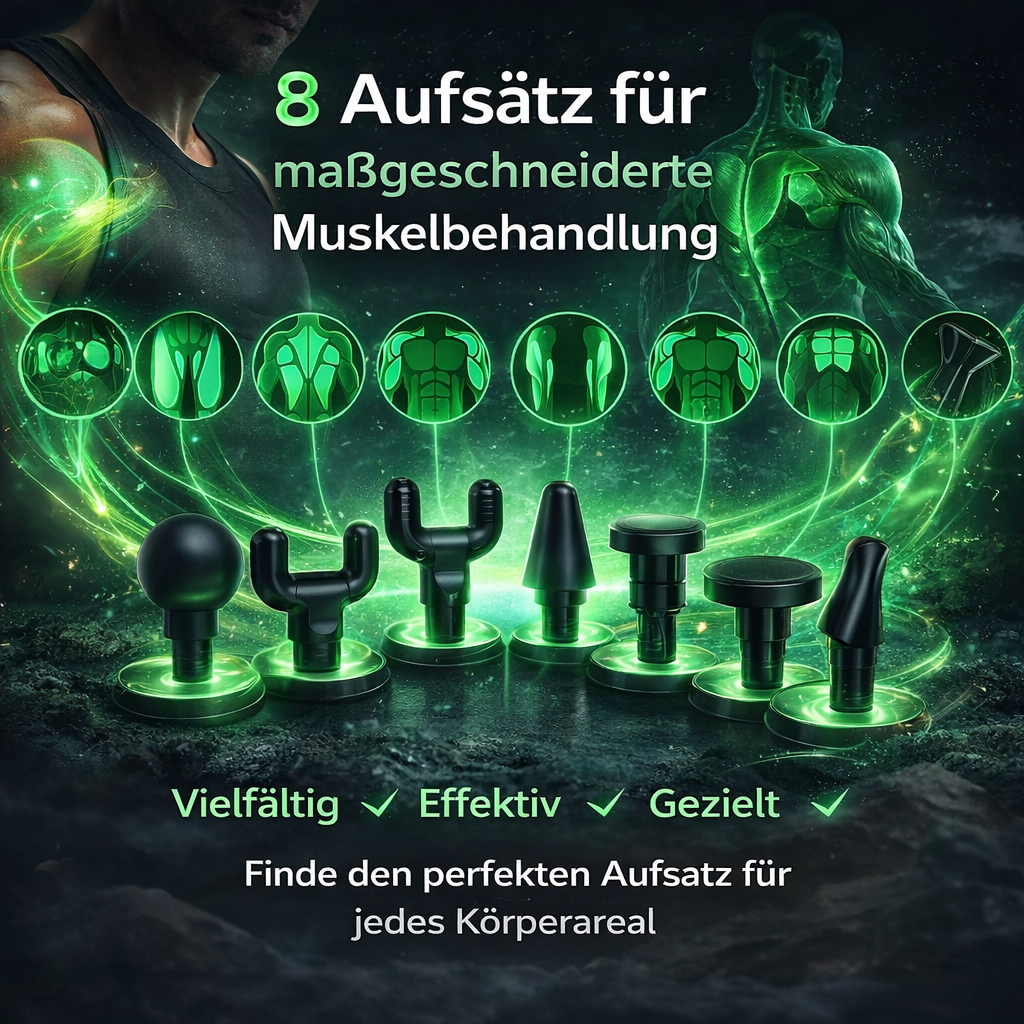 Oryzom™ Massagepistole V8 Slim Massagegerät Tiefengewebe mit Aufsätzen & Akku