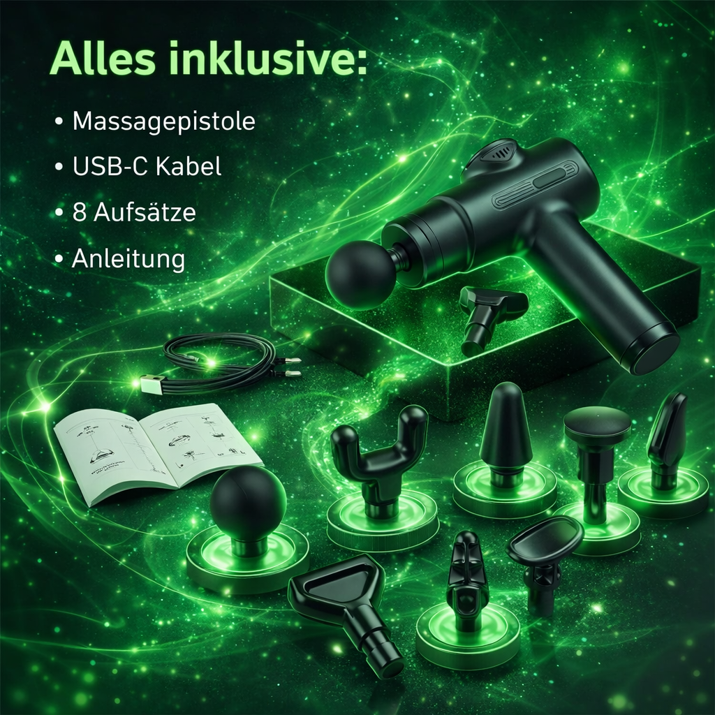 Oryzom™ Massagepistole V8 Slim Massagegerät Tiefengewebe mit Aufsätzen & Akku