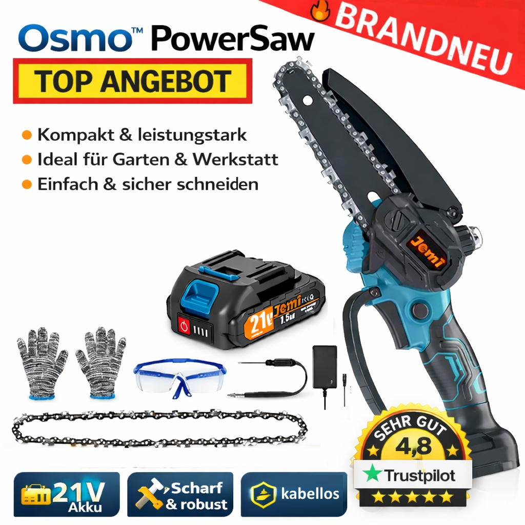 Osmo™ PowerSaw Akku Kettensäge Mini Elektro Handkettensäge Motorsäge Profi Set