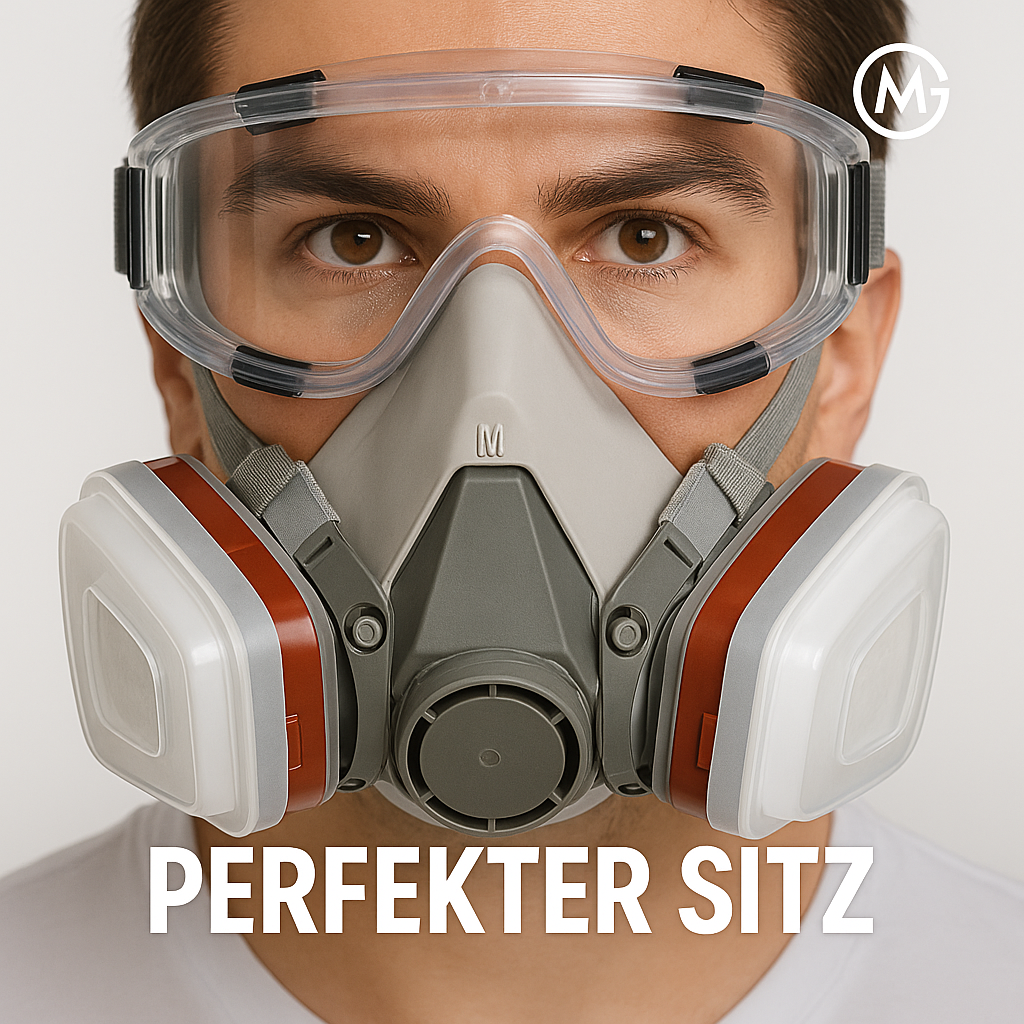 Atemschutzmaske 7in1 mit Brille Filter für Lackier- und Schleifarbeiten DE.